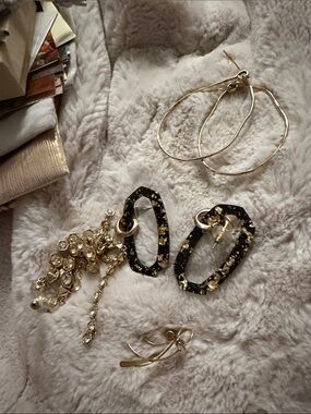 Gold and Black Resin Hoop Drop Earrings - Women Jewelry